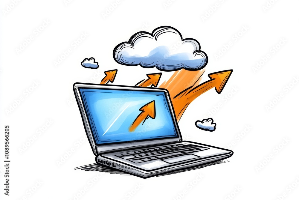 Poster Ajax illustrated in 2D, showing arrows between client and server on a clean white background with soft colors