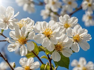Obraz premium Spring Blossoms White Flowers Blue Sky Close Up