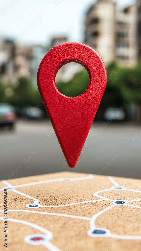 Poster digital logistics fleet management concept. red location pin above a map, symbolizing navigation and