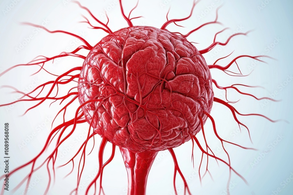 Poster health risk factors for stroke concept. 3d illustration of a red cell with branching structures agai