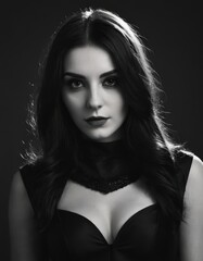 Fototapeta premium black and white portrait of a young model, beautiful face a girl