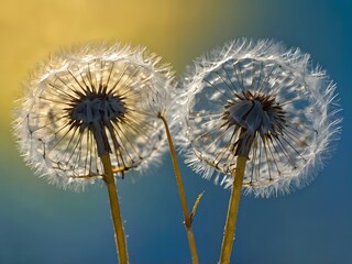 Two Dandelion Seed Heads  Close Up  Nature  Backlit  Macro