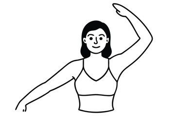 Woman stretching arms is relaxing line art vector illustration