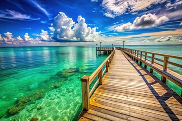 Obraz premium Coastal Florida dock, azure waters, stunning photorealistic AI.