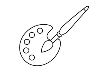 Brush and painting palette line art vector illustration