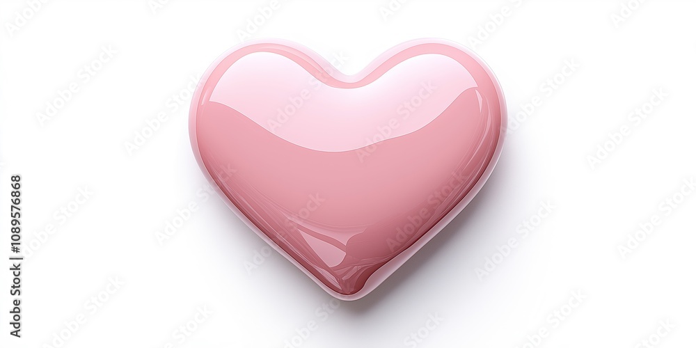 Poster glossy pink heart shape on white background symbolizes love and affection with smooth curves and shi