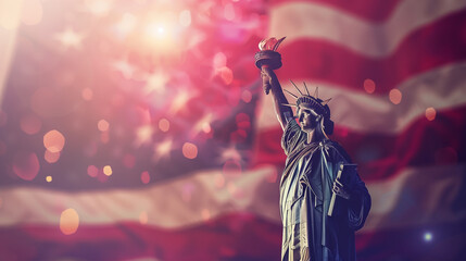 Statue of Liberty and Fireworks in Patriotic Glory