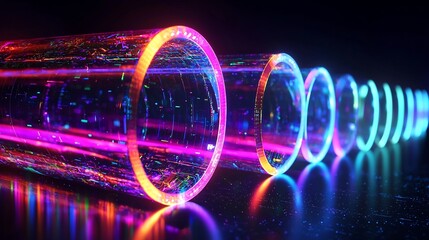Glowing Holographic Sales Pipeline Stages with Lighting Symbolizing Progress and Lead Conversion