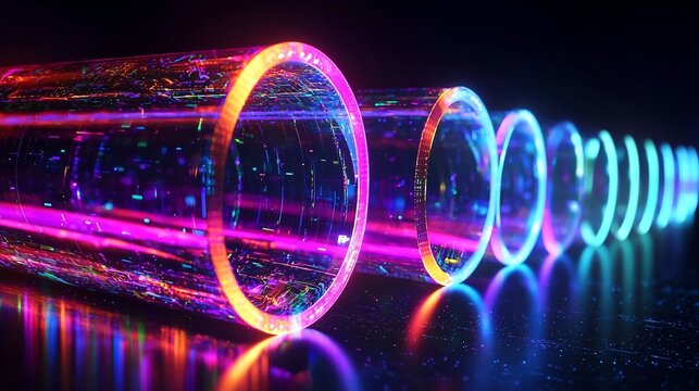 Glowing Holographic Sales Pipeline Stages with Lighting Symbolizing Progress and Lead Conversion