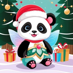 Festive panda character winter wonderland digital illustration holiday theme cheerful viewpoint whimsical concept