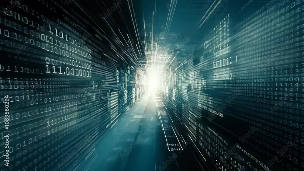 Aufkleber digital data streams converge into a bright tunnel symbolizing information flow