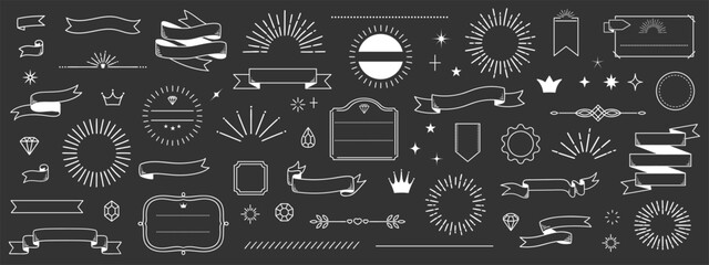 Fototapeta premium Vintage decorative ornament design elements in doodle style hand drawn vector illustration on black background