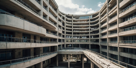 Fototapeta premium brutalist hospital building, created by generative ai