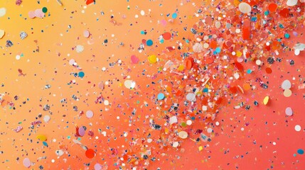 Confetti splashes on a vibrant coral background, generative ai