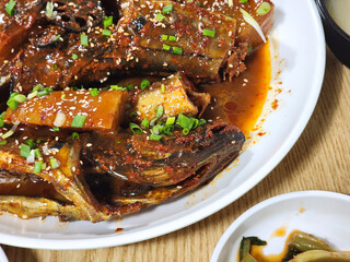 Korean food. Spicy braised pollack