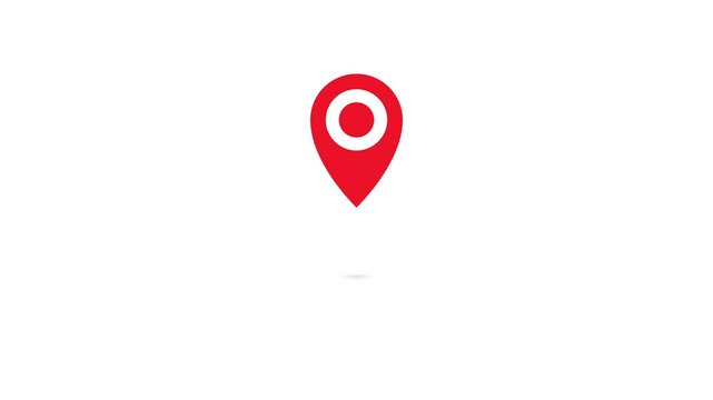 Bouncing red gps map location marker icon with shadow. Shape motion graphics animation.
