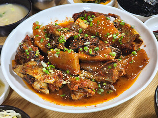 Korean food. Spicy braised pollack