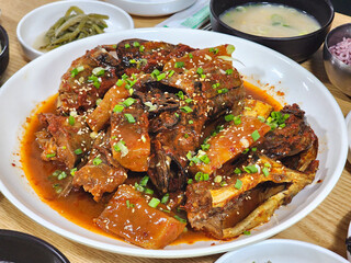 Korean food. Spicy braised pollack