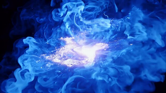 Intense blue fire blast with swirling flames, expanding outward in a high-energy explosion overlay