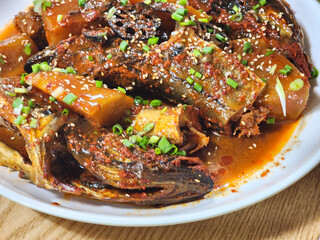 Korean food. Spicy braised pollack
