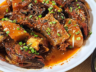 Korean food. Spicy braised pollack