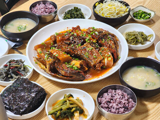 Korean food. Spicy braised pollack