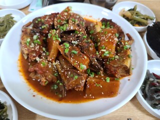 Korean food. Spicy braised pollack