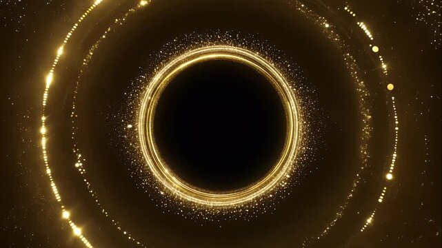 Minimalistic yet luxurious gold circle pattern with subtle particle glow on a black background