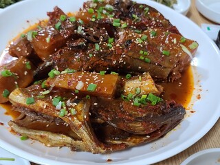 Korean food. Spicy braised pollack