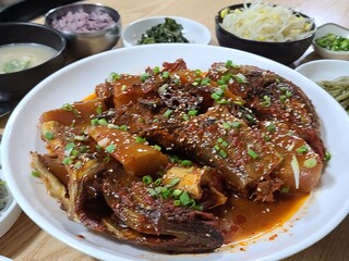 Korean food. Spicy braised pollack