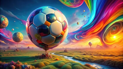 Fototapeta premium Dreamy football scenes sculpted from vibrant balloons.