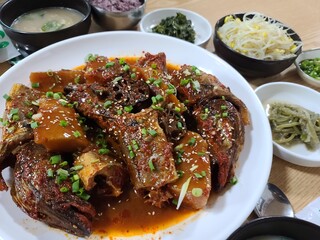 Korean food. Spicy braised pollack
