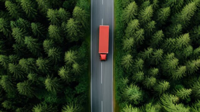 A truck drives along the road against the backdrop of a colorful summer landscape. Cargo transportation. Logistics and economics. Cargo delivery business