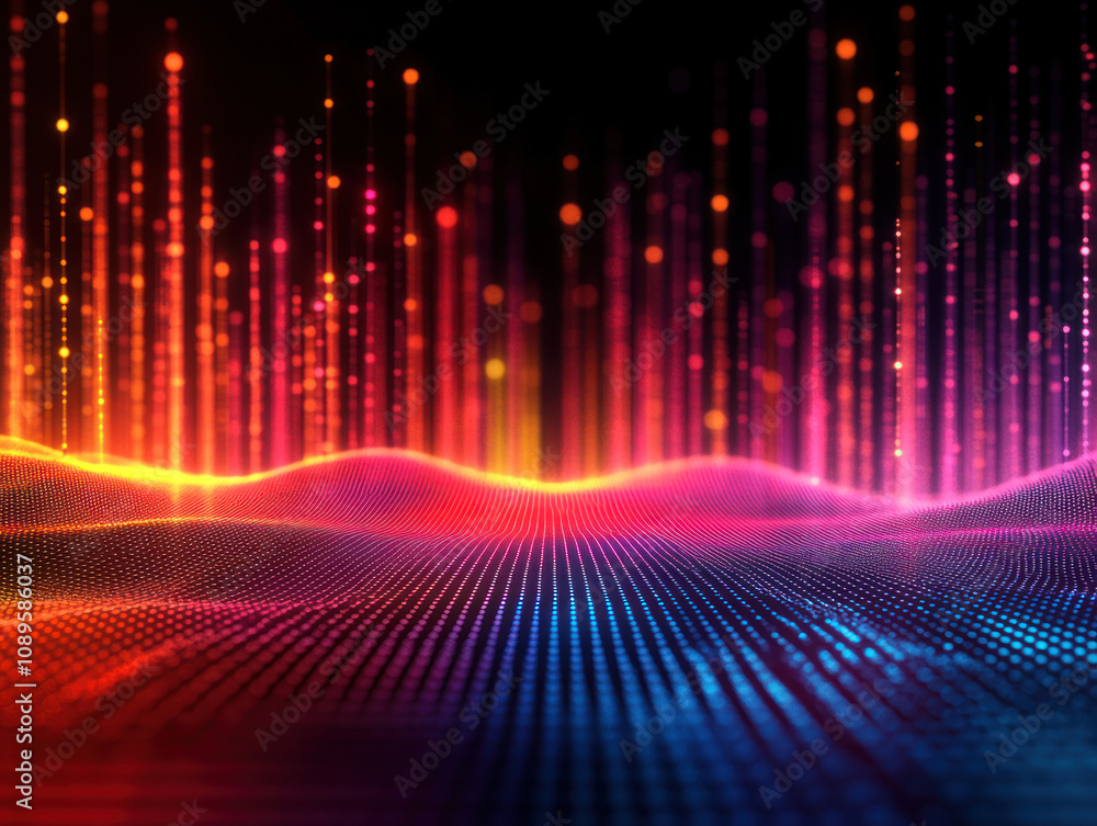 Aufkleber an abstract digital visualization with vibrant gradient colors that go from orange and pink to purpl