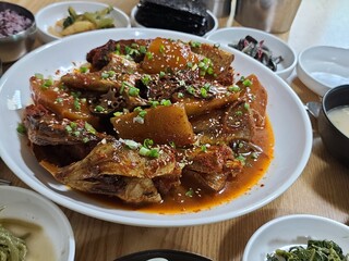 Korean food. Spicy braised pollack