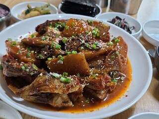 Korean food. Spicy braised pollack