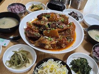 Korean food. Spicy braised pollack