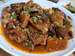 Korean food. Spicy braised pollack
