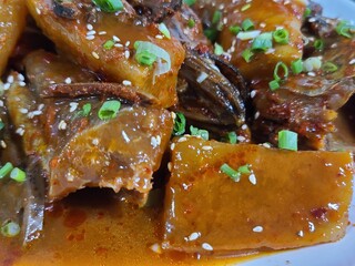 Korean food. Spicy braised pollack