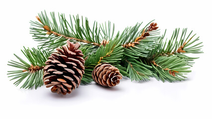 Christmas decoration with fir cones and fir branches isolated on a white background