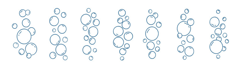 Simple fizzy bubbles. Sparkles underwater stream in water. Effervescent oxygen bubbles texture. Abstract fresh soda bubbles in the doodle style. 