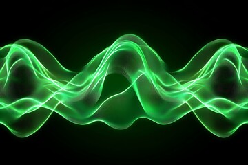 Obraz premium Abstract glowing green waveforms on a black-to-teal gradient