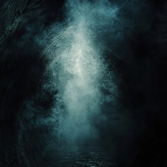 Fototapeta premium a dark tunnel or cave with thick fog or steam rising from it. 