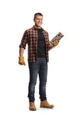 Man holding a small wood trunk © Ljupco Smokovski