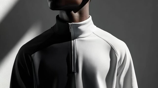 Blank black and white quarter zip sweater mockup, profile view Video