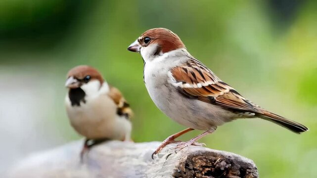 Sparrow sitting on a branch. Bird movement. Ornithology and bird watching. Wildlife. Peaceful screensaver