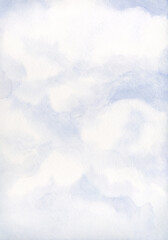 Watercolor Painting. Clouds in the blue sky