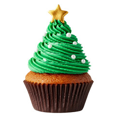 Christmas tree cupcake. png isolated background. transparent background.