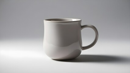 Obraz premium A sleek white mug on a white surface, highlighting its smooth finish and minimalist design in a high-quality image