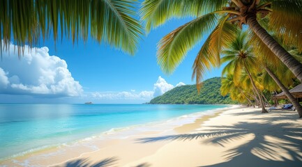 Serene beach with palm trees and clear water